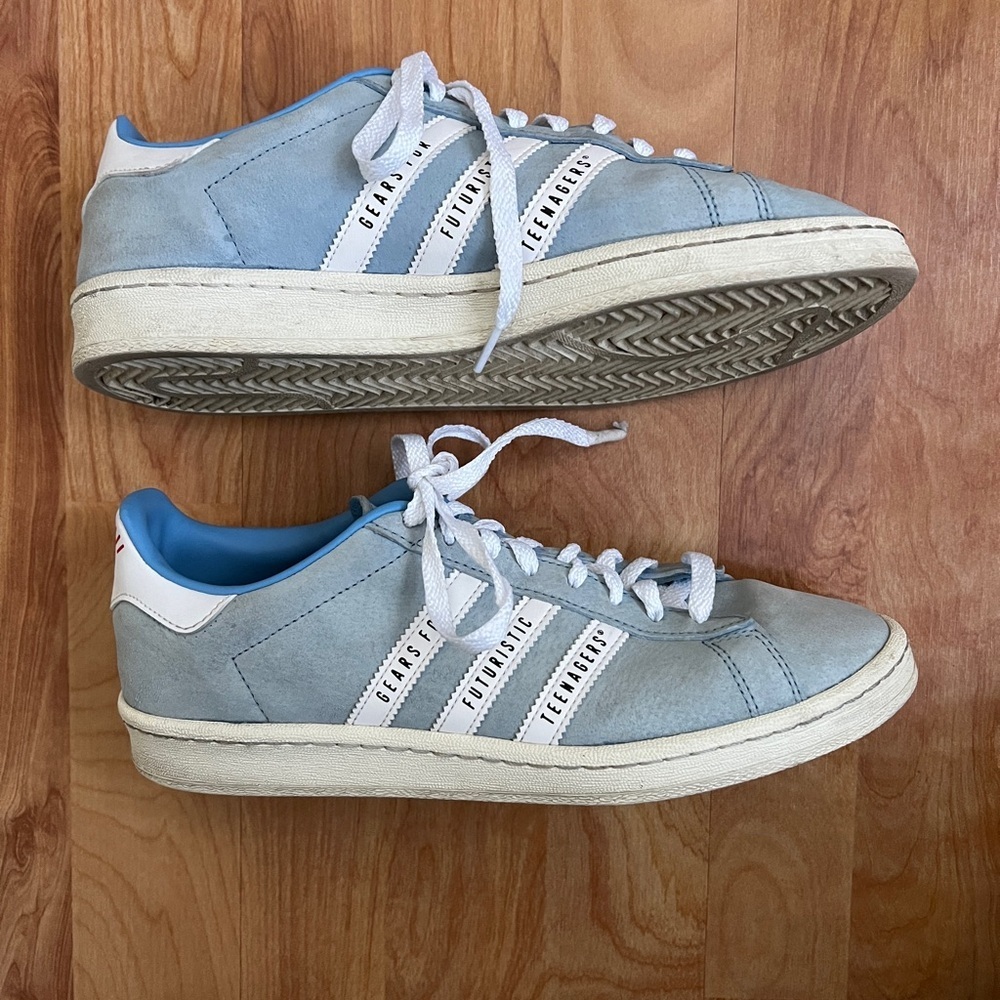 EUC Adidas X Human Made Campus Men's Sneakers in Light Blue & White sz 9 - Picture 3 of 6